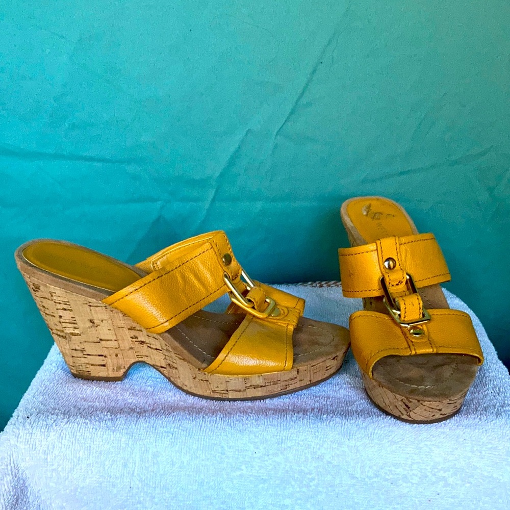 Nine West leather platform cork wedge slip ons